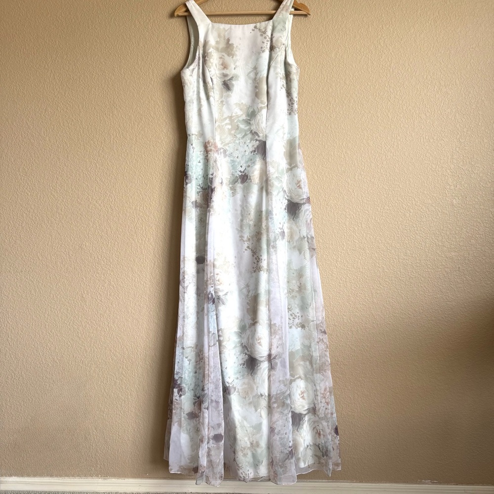 Vintage Women’s Maxi Gown Water Color Inspired Floral Formal Dress Wedding Sz M